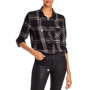 Rails Hunter Flannel Button Down Onyx Slate Blush Black Pink, Medium